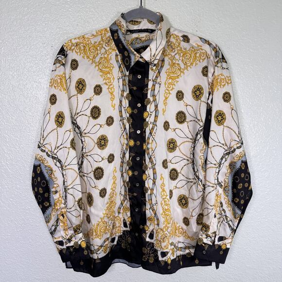 Zara Shirt Womens Small Baroque Chain Print Top Long Sleeve Button Up Vogue Chic - Picture 1 of 14
